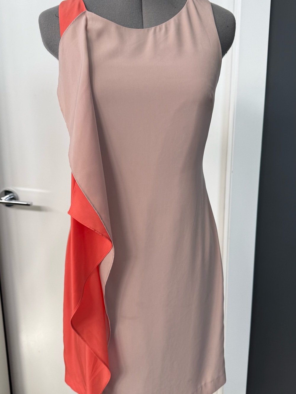 Sachin + Babi Blush Pink One-Shoulder Dress with Coral Ruffle